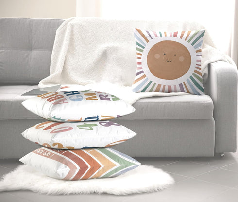 ISANOU Nursery,18x18 Inch Set 4 Kids Playroom Decor,Boho Sun Alphabet Throw Pillow Covers,Kids Reading Nook Decor