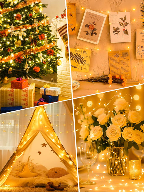2 Pack 16.4 50 8 Dimmable Fairy Lights Battery Operated with Timer, FT LED Silver Wire Twinkle String Lights Modes