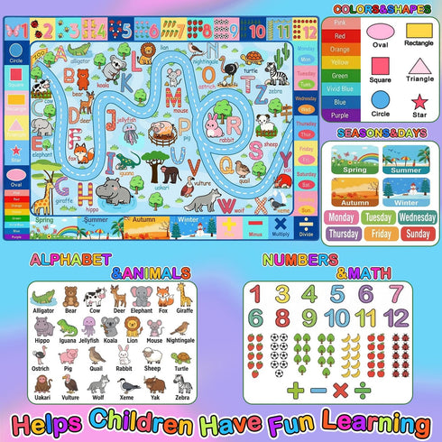 3x5, ABC Rug with Alphabet Animals Numbers Shapes, Kids Rugs for Playroom Non Slip Educational Area Rug for Bedroom