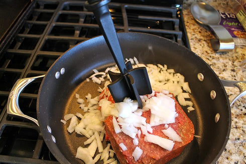 5 Blades Kitchen Ground Meat Chopper Spatula | Hamburger Mix N Chop Tools for Non-Stick Cookware (Black)