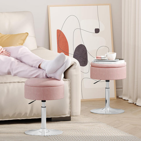 360 ACEQLYT Vanity Stool with Storage, High-Density Non-Sagging Foam Makeup Chair, Height Adjustable Swivel Ottoman
