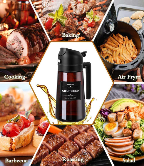 16oz/470ml 2 1 Olive Oil Sprayer for Cooking, in Oil Dispenser Bottle Spray and Pour with Stickers, Premium Dark Brown