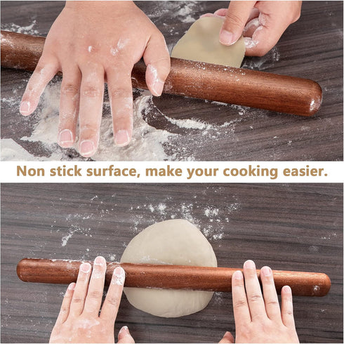 Aisoso French Rolling Pin, 17.7 Inches Wood Rolling Pin for Baking, Extra Long Thickened Dough Roller for Pastry