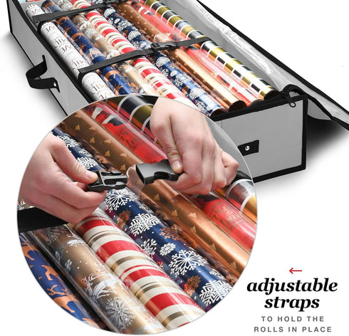 Gift Wrap Organizer, Christmas Wrapping Paper Storage Bag for Up to 24 Rolls, Underbed Storage for Holiday Decorations