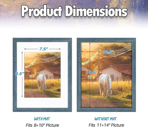 AUEAR 11x14 Picture Frame, Display Pictures 8x10 with Mat or 11x14 Poster Frame, Gallery Wall Photo Frame, Blue