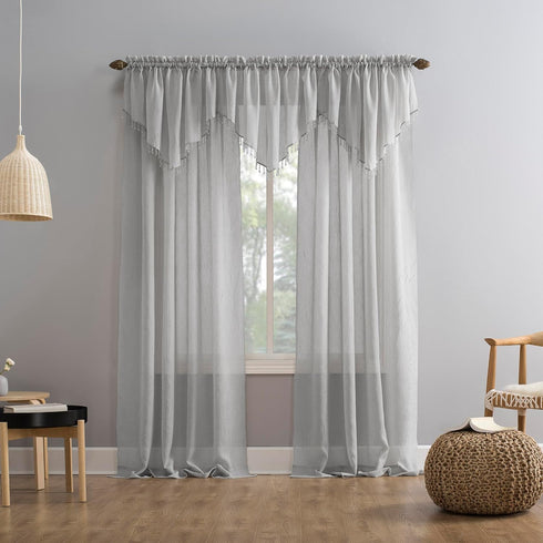 No. 918 Erica Crushed Sheer Voile Curtain Panel, Rod Pocket, 51" x 63", Silver Gray