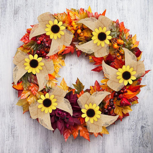 Syhood 12 Pieces Sunflower Burlap Bow 3 Inch, Summer Artificial Handmade Wreath Bow for Crafts Home Decoration