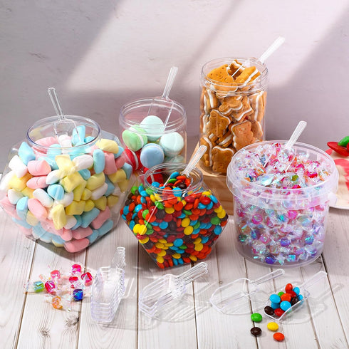 Hestya 16 Pcs Clear Plastic Scoops - Multi-Purpose for Candy Buffet, Kitchen, Ice Food, Protein Powders