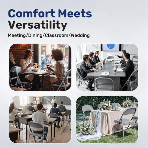 Set 2, Simple Deluxe Foldable Chairs of Padded Cushion Seat & Sturdy Metal Frame, Portable Collapsible Chairs for Home