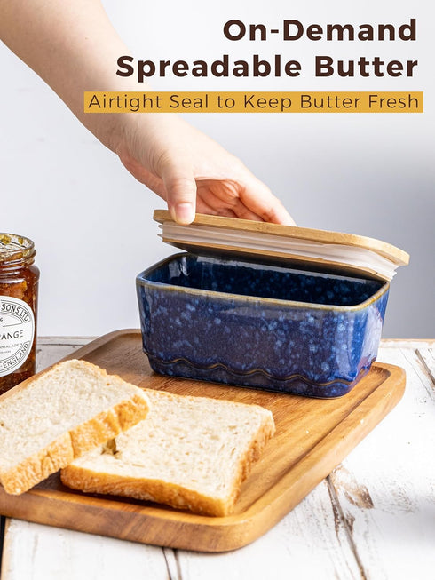 Countertop, Ceramic Butter Dish with Lid, Covered Butter Dish for Airtight Butter Holder Crock with Airtight Seal