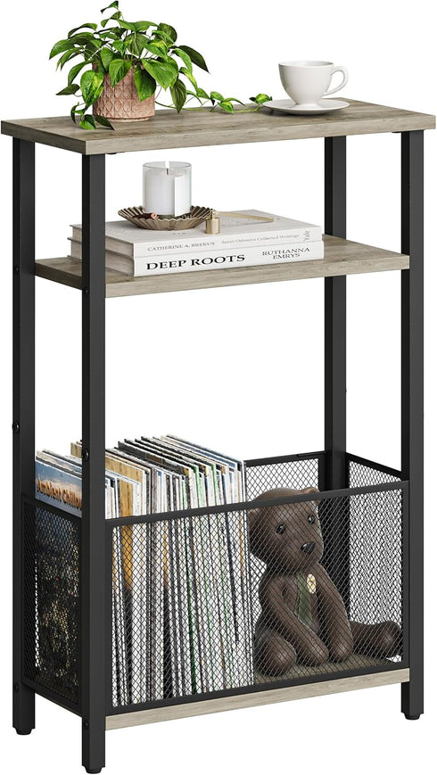 MMEOLUOOK Narrow Side Table with Storage Basket Skinny End Tables for Smalls Spaces