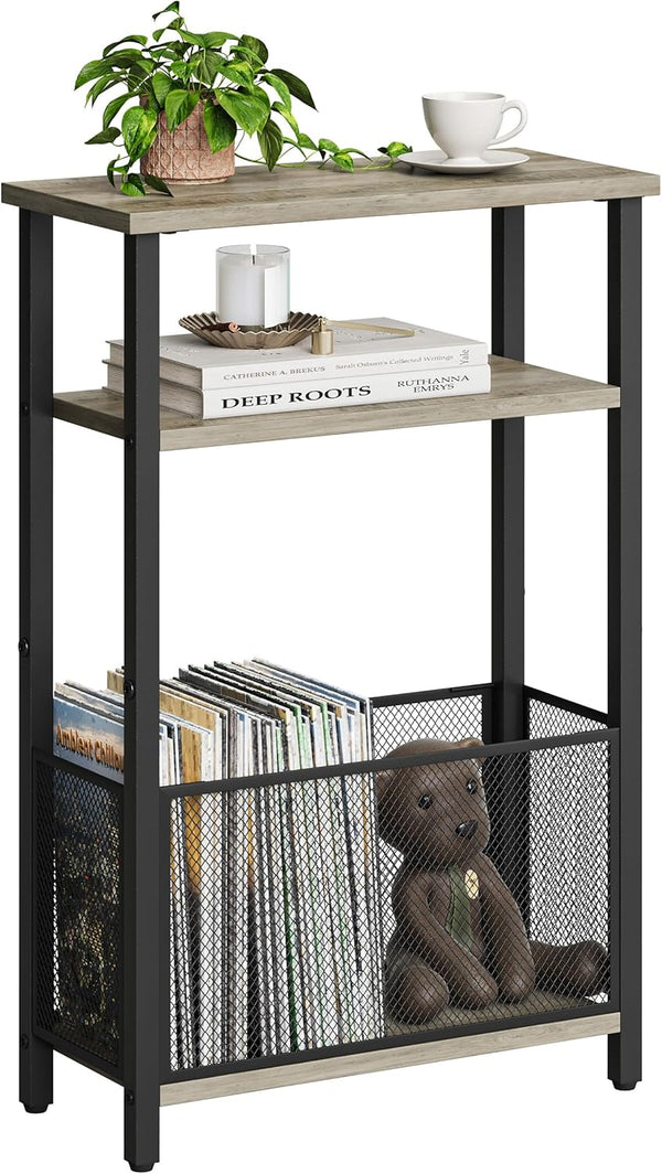 MMEOLUOOK Narrow Side Table with Storage Basket Skinny End Tables for Smalls Spaces