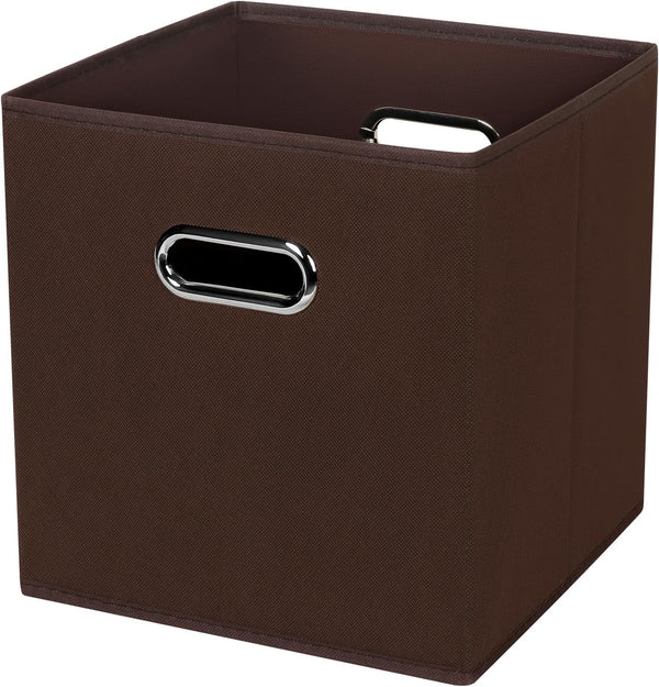 Black Foldable Storage Cubes, Fabric Storage Box Bins with Dual Handles for Home Organization (Coffee)