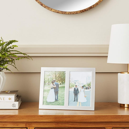 Lawrence Frames 2-Tone Double Opening Panel Picture Frame, 4 by 6-Inch, Brushed Silver Metal