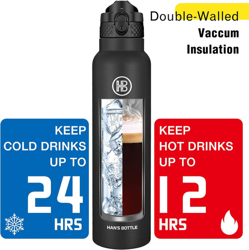 han's bottle 32 Oz, Sports Water Bottle - Straw Lid, Leak Proof, Vacuum Insulated Stainless Steel, Double Walled