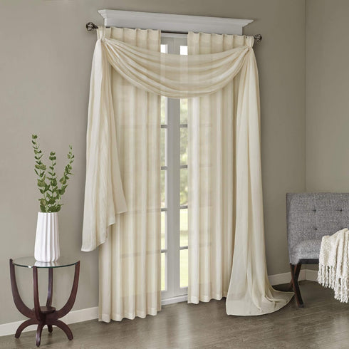 Madison Park Harper Sheer Bedroom Curtain - Modern Contemporary Window Panel for Kitchen, 42" x 144", Cream
