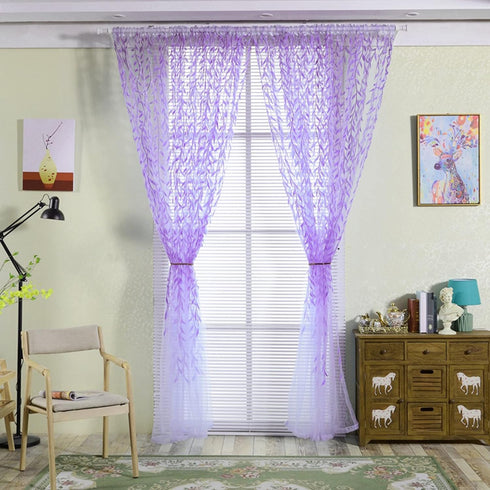 ICYANG Sheer Lavender Curtains Lilac Leaf Purple Vine Willow Tulle Drape Panel Valances 78.6 x 39.3 Inch for Home
