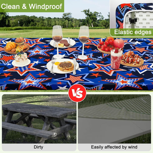 HobbLab Rv,72in,Blue Picnic Table Cover with Bench Covers Portable Table Cloth Built-in Storage Pocket Fitted