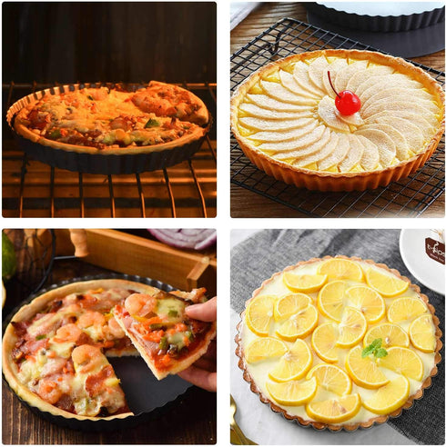 Beasea Mini Tart Pans for Baking - 2pcs 8 Inch Non Stick Carbon Steel Tart Pan with Removable Bottom for Quiche Pie