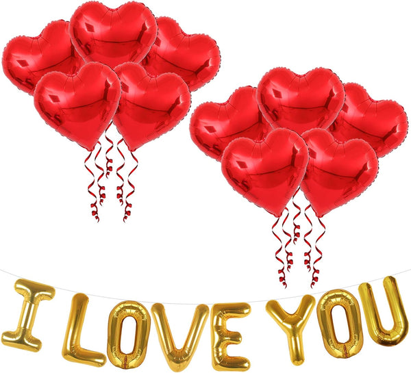 KatchOn I Love You Balloons Set, 18 Inch, Pack of 18, Foil Red Heart Balloons for Valentine's Day Decorations