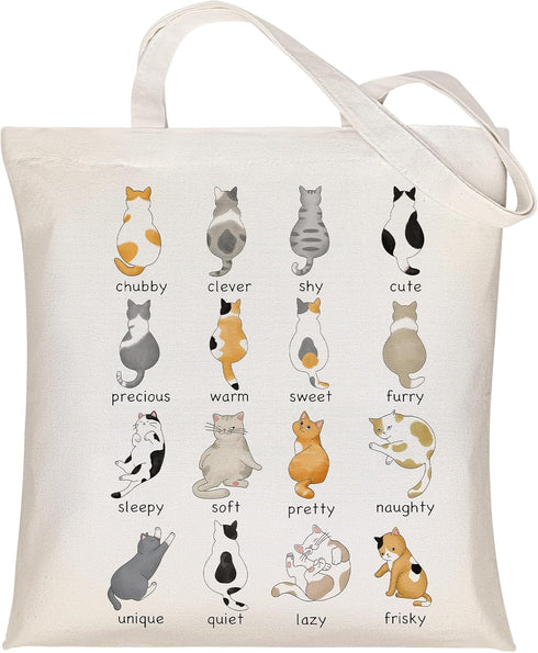 Louise Maelys Canvas Tote Bag for Women Cute Cat Aesthetic Cotton School Shopping Beach