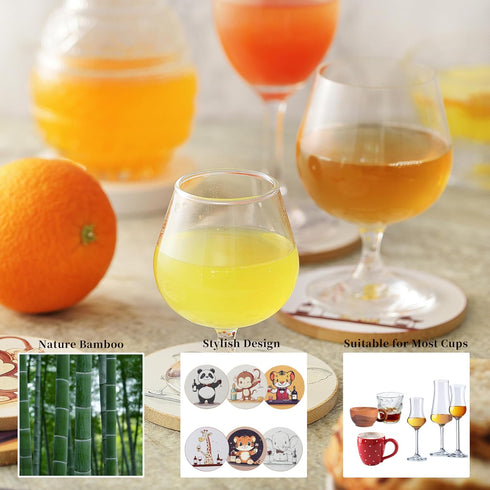 JINLIFA Set 6, Set 4 4 0.27 Inches Coasters of Natural Bamboo Cute Drink Cup Coasters for Modern Home Decor and Coffee