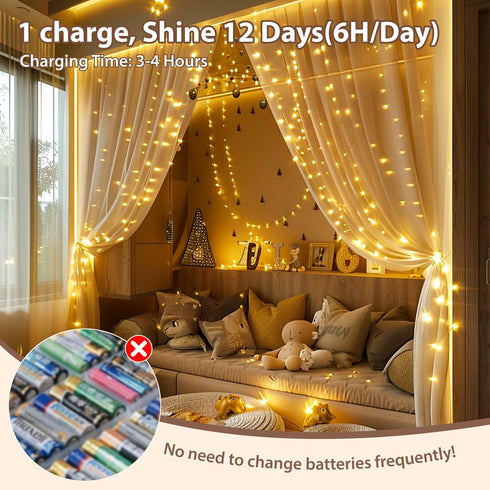 Remote33ft 100LED 8 HXWEIYE Fairy Lights Battery Operated (Included) with DIY Timer & Rechargeable Twinkle String