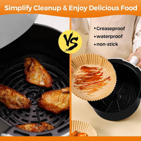 Air Fryer Paper Liners Disposable, 100PCS Round Parchment Sheets, Grease and Water Proof Non Stick Basket Liners