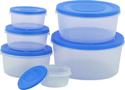 MILTON Mixing Bowl Set with Lids; Kitchen Food Storage Containers, Plastic Airtight Nesting Stackable Meal Prep, 6 Bowls & 6 Covers; No Spill Leakproof Lightweight - for Baking, Salad, Picnic (Blue)