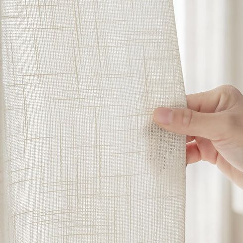 FMFUNCTEX Side Light Linen Texture Semi Sheer Narrow French Door Panels - 24 Inch x 72 Inch, 2 Panels
