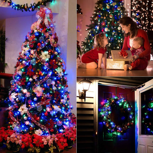 BrizLabs Christmas Lights Multicolor, 2 Pack, 17.94ft, 50 LED String Lights, Green Wire, 8 Modes