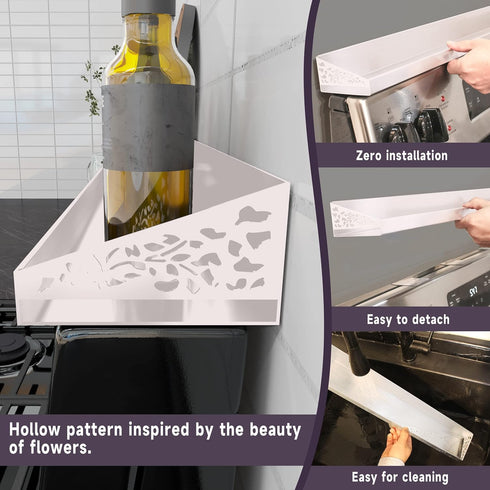 30" STUTOV Magnetic Stove Top Shelf Magnetic White Spice Rack and Seasoning Organizer Kitchen Shelf for Back of Stove