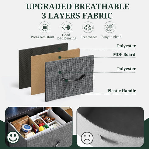 4 Closet, Nightstand, Drawer Dresser End Table Bedside Furniture with Wooden Top Steel Frame Fabric Bins for Bedroom