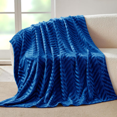 Whale Flotilla Flannel Fleece Throw Blanket, Soft Velvet Lightweight Plush Chevron Design, 50x60 Inch, Royal Blue
