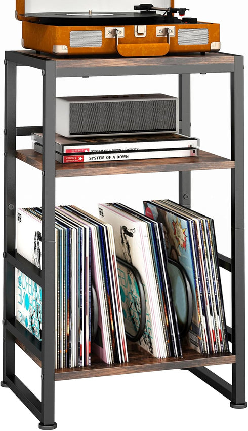 Record Player Stand,3-Tier Record Player Table with U-Shaped Vinyl Storage Up to
