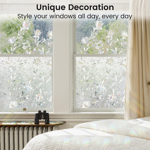 rabbitgoo Decorative Stained Glass Window Film, Sun Blocking Clings, Renter-Friendly Frosted Window Sticker