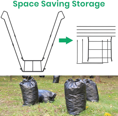 Leaf Bag Holder Collapsible Trash Bag Holders Stand for Outdoor Metal Waste Bags Frame for Garage Yard Lawn Camping