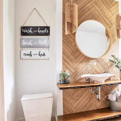 Jetec Bathroom Wall Decor - Bath Rules Wall Art Sign, Funny Wooden Hanging Sign for Home Bedroom