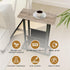 FLYJOE Narrow Side Table with PU Leather Magazine Holder Rustic Slim Little Thin Table for Living Room, Bedroom, Sofa