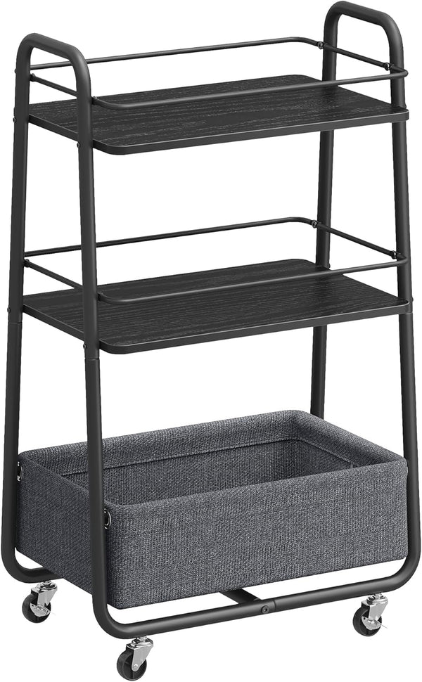 VASAGLE LILEA Collection - Storage Cart with Fabric Basket, 3-Tier Rolling Utility