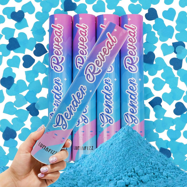 12Inches 4Pcs Gender Reveal Confetti Cannon - Biodegradable Powder & Heart Shaped