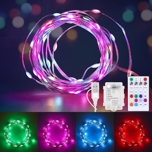 osteplus Battery Operated Fairy Lights Color Changing String Light with Remote, 16.4FT 1-Pack