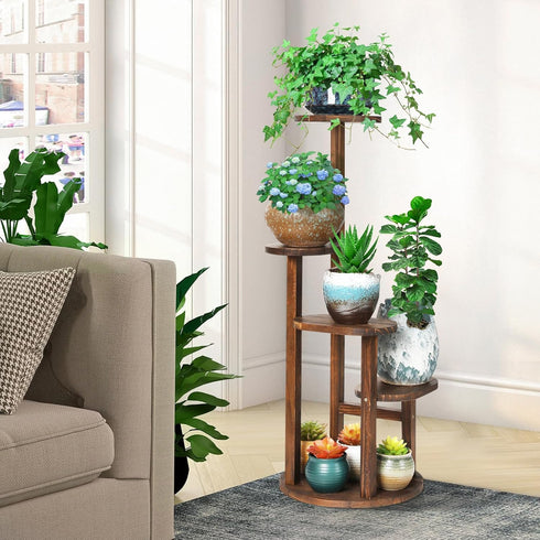 4 Tier Tall Plant Stand Indoor, Wood Corner Plant Shelf for Multiple Plants, Sturdy Oval Tiered Flower Pot Holder
