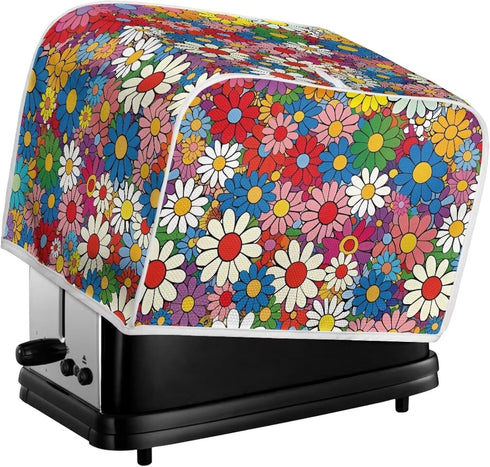 Daisy Flowers Printed Toaster Cover - Washable 2 Slice Wide Slot Oven Bakeware Protector for Dust and Fingerprint