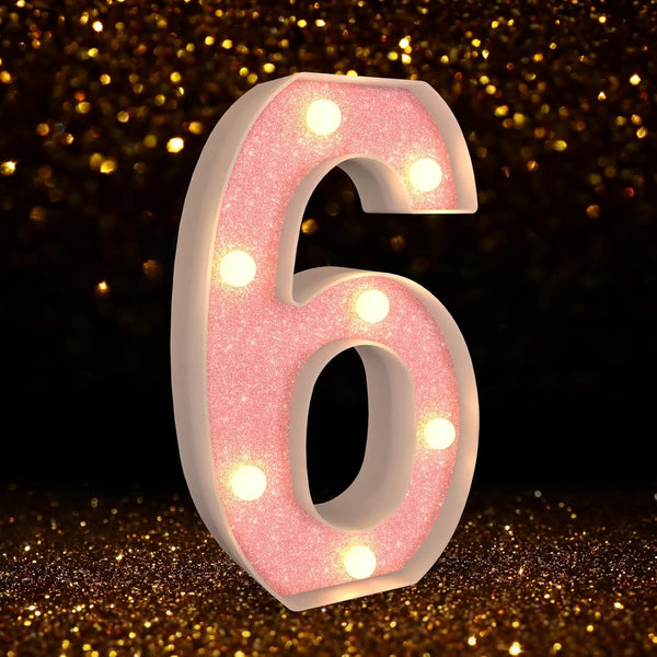 Marquee Numbers Light up LED, Pink Glitter Plastic Numbers Sign, Night Light