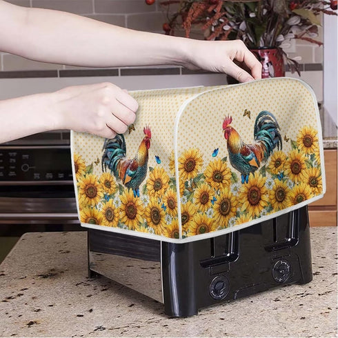 Sunflower Roosters Chickens Toaster Oven Covers, Quilted Polyester Fabric Dust-proof Cover for Small Appliances