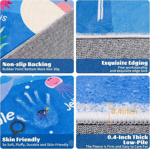 Playroom,59"X39.4" Kids Rugs for ABC Alphabet Whale Kids Rug,Non-Slip Ocean Kid Rug Play Mat,Washable Educational