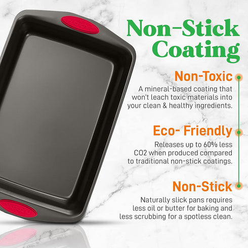 NutriChef 3-Piece Baking Pan Set, Premium Nonstick Carbon Steel Bakeware with Silicone Handles