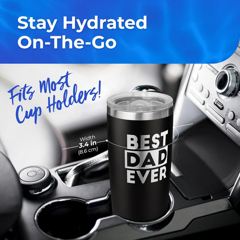 SassyCups Best Dad Ever Tumbler, 20 oz Insulated Travel Coffee Mug, Cool Gifts for Dad, Fathers Day Coffee Cup