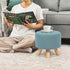 Asense Small Round Ottoman Foot Rest Stool Fabric Padded Seat Footstool Ottoman with Anti-Slip Wooden Legs (Light
